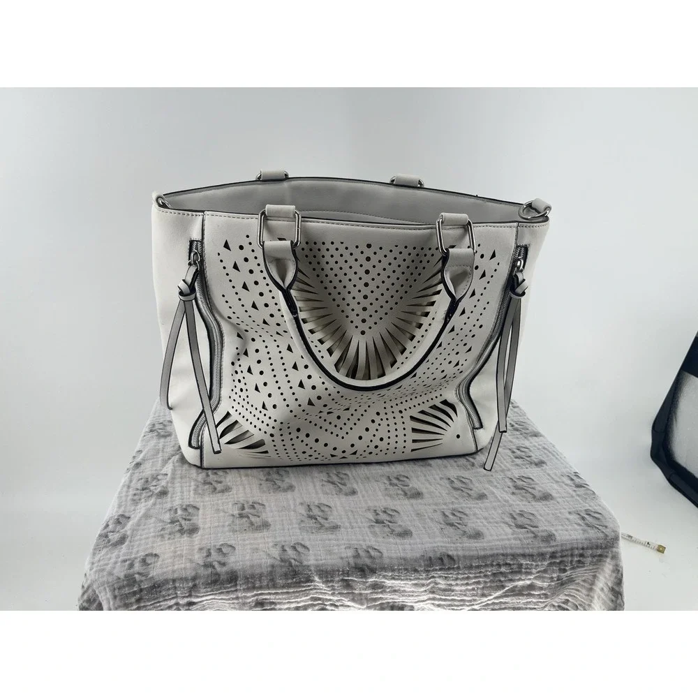 Catherine Malandrino White Laser Cut‎ Satchel Tote